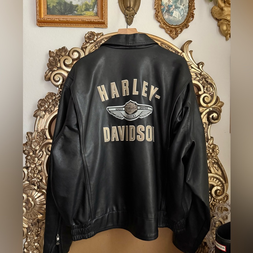 Harley 100th Anniversay Black Leather Jacket Excellent Condition 3XL